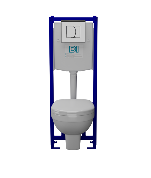 Комплект: Унитаз Рио подвесной с сиденьем микролифт, инсталляцией DI c хром панелью